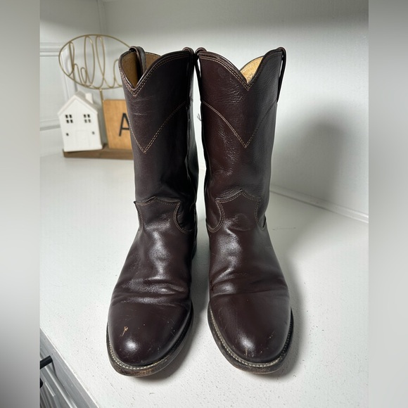 Justin Roper Boots Women’s 8B Brown Leather Western Cowboy Boots USA Made - Picture 2 of 8